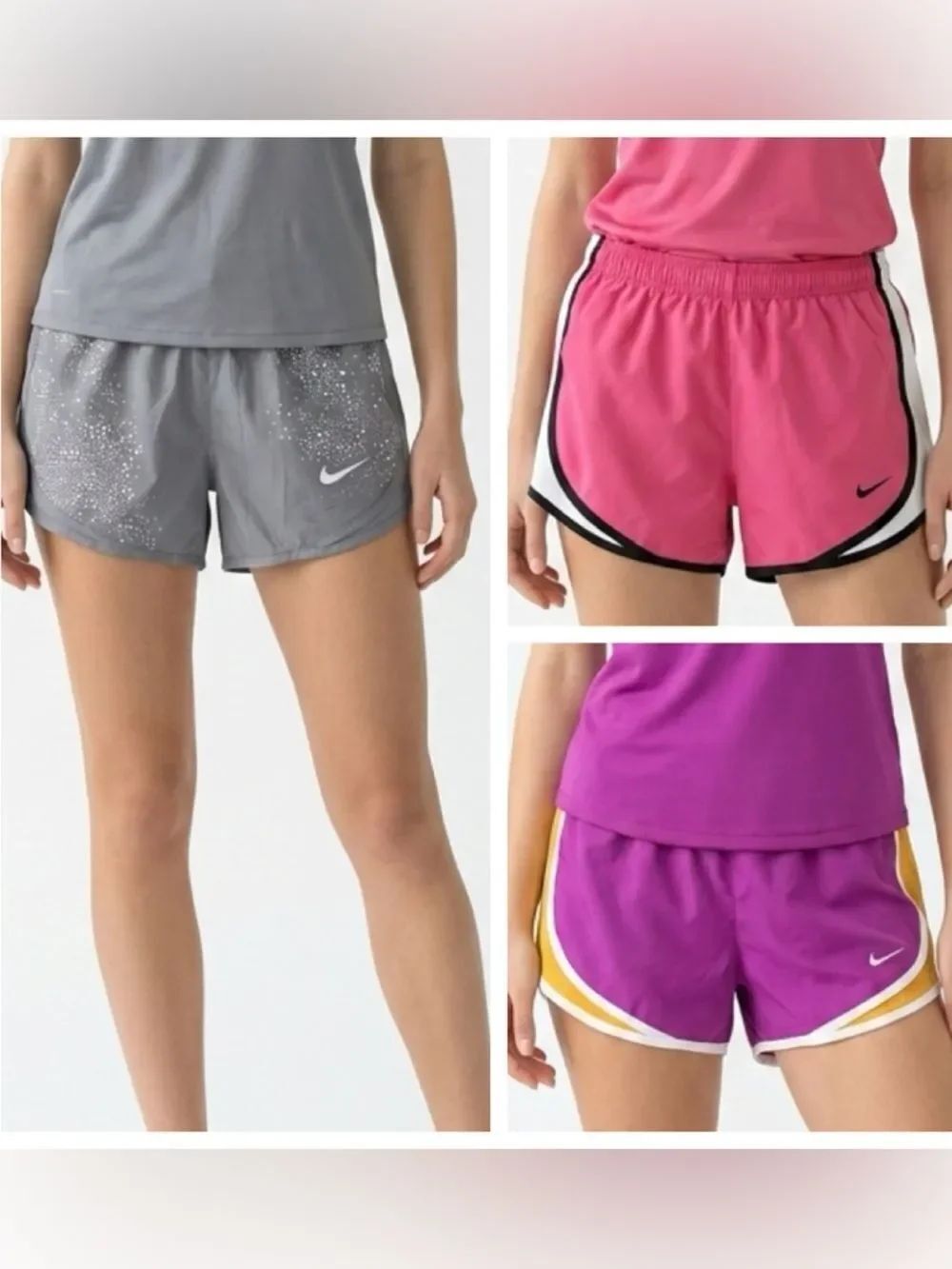 NIKE | Dri Fit Running Shorts 3 PAIR LOT Pink Purple Silver Women’s Size X-Small